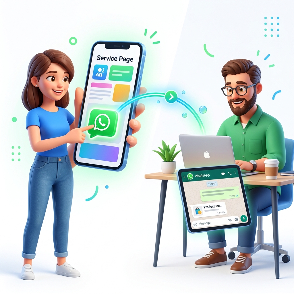Solution Diagram: Showing how a contextual WhatsApp link routes a specific pre-filled message to the business owner