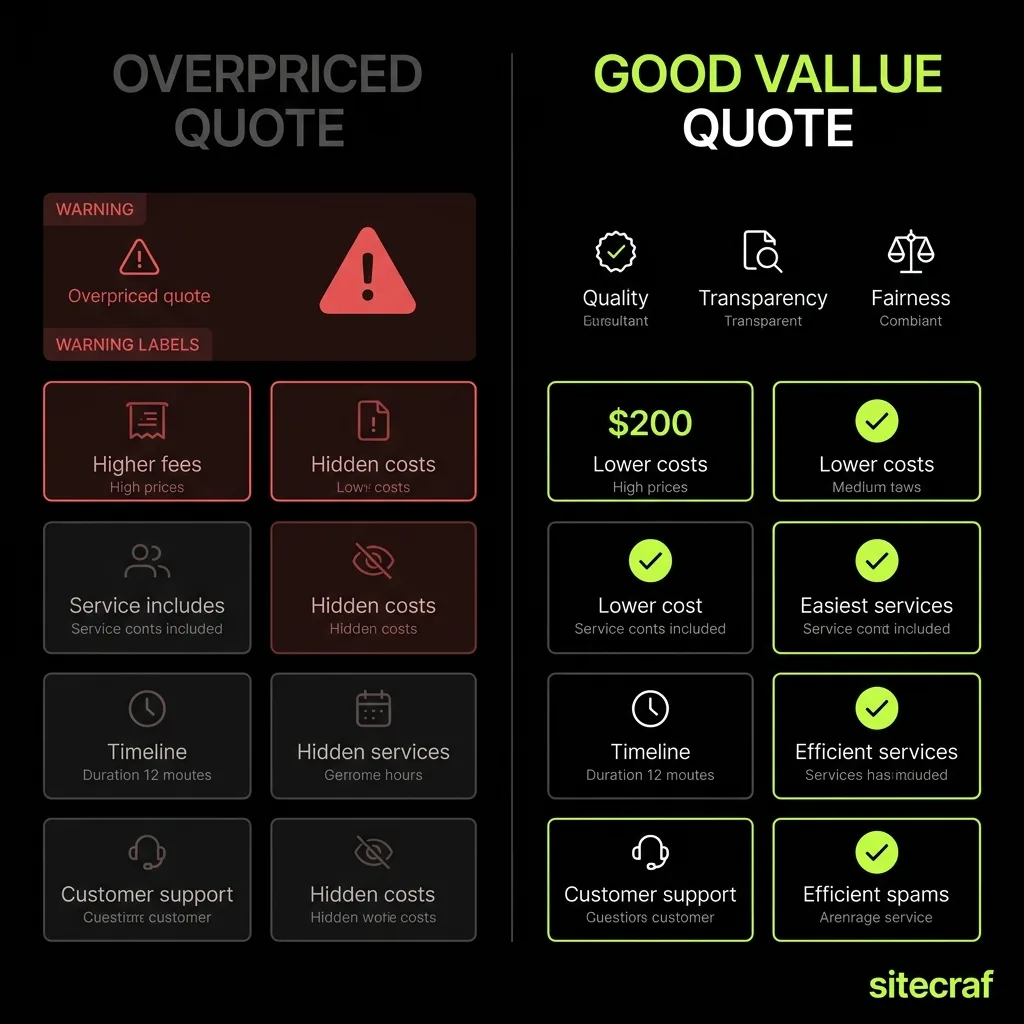 Comparison of overpriced versus good value website quotes — red flags and green flags when evaluating web designers in India